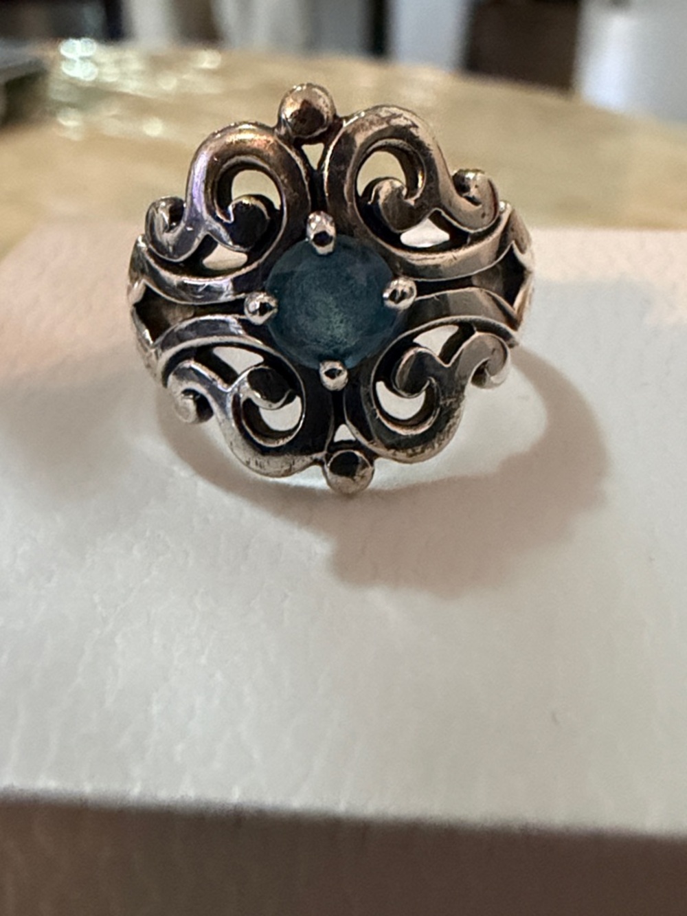 James Avery Sterling Silver Filigree Ring with Blue Topaz Stone